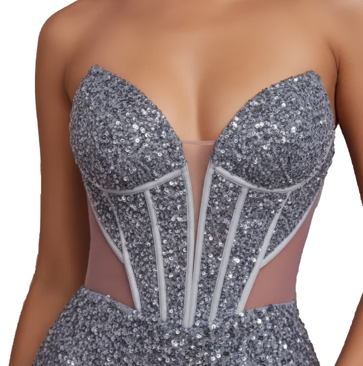 Strapless Embellished Strapless Maxi with Corset Bodice