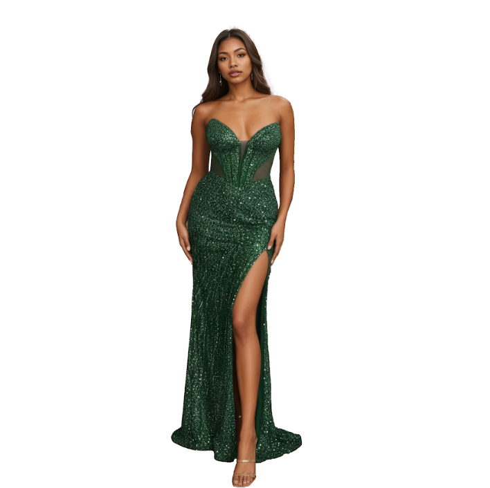 Strapless Embellished Strapless Maxi with Corset Bodice