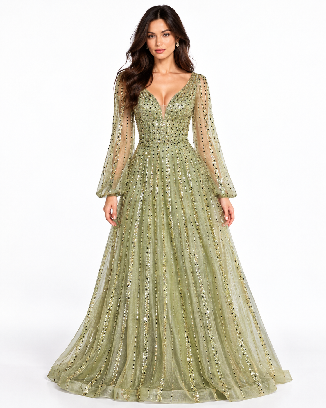 Long Sleeve A-Line Beaded Dress