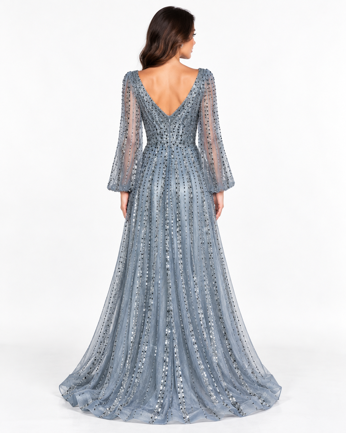 Long Sleeve A-Line Beaded Dress