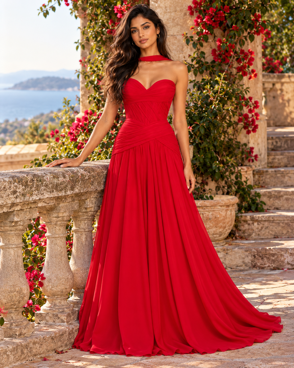 Sweetheart Chiffon A-Line Gown with Scarf