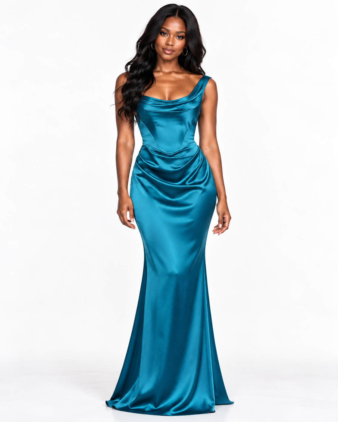 One Shoulder Draped Neckline with Ruched Waist Detailing