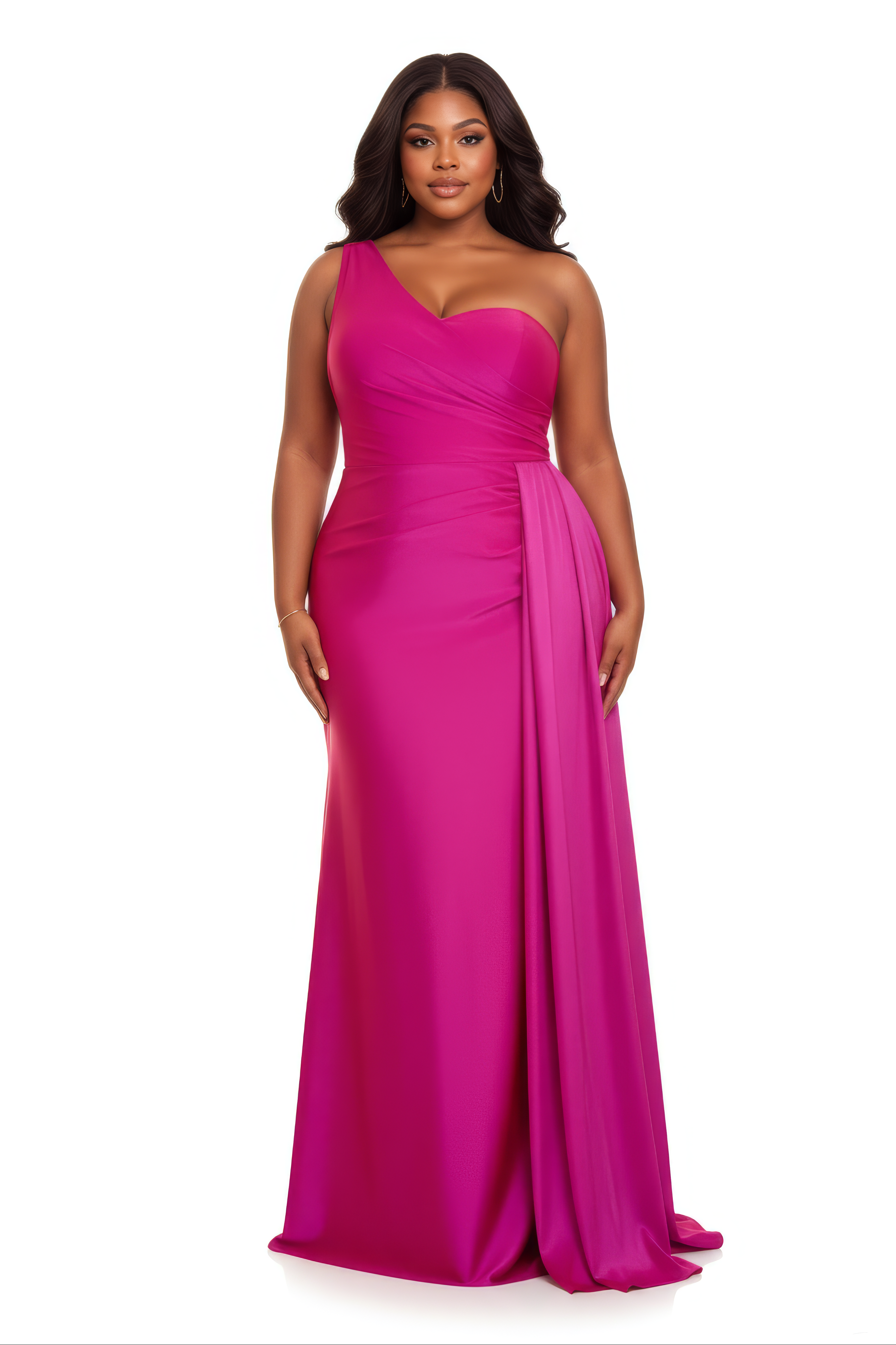 One-Shoulder Stretch Mermaid Dress with Ruched Bodice