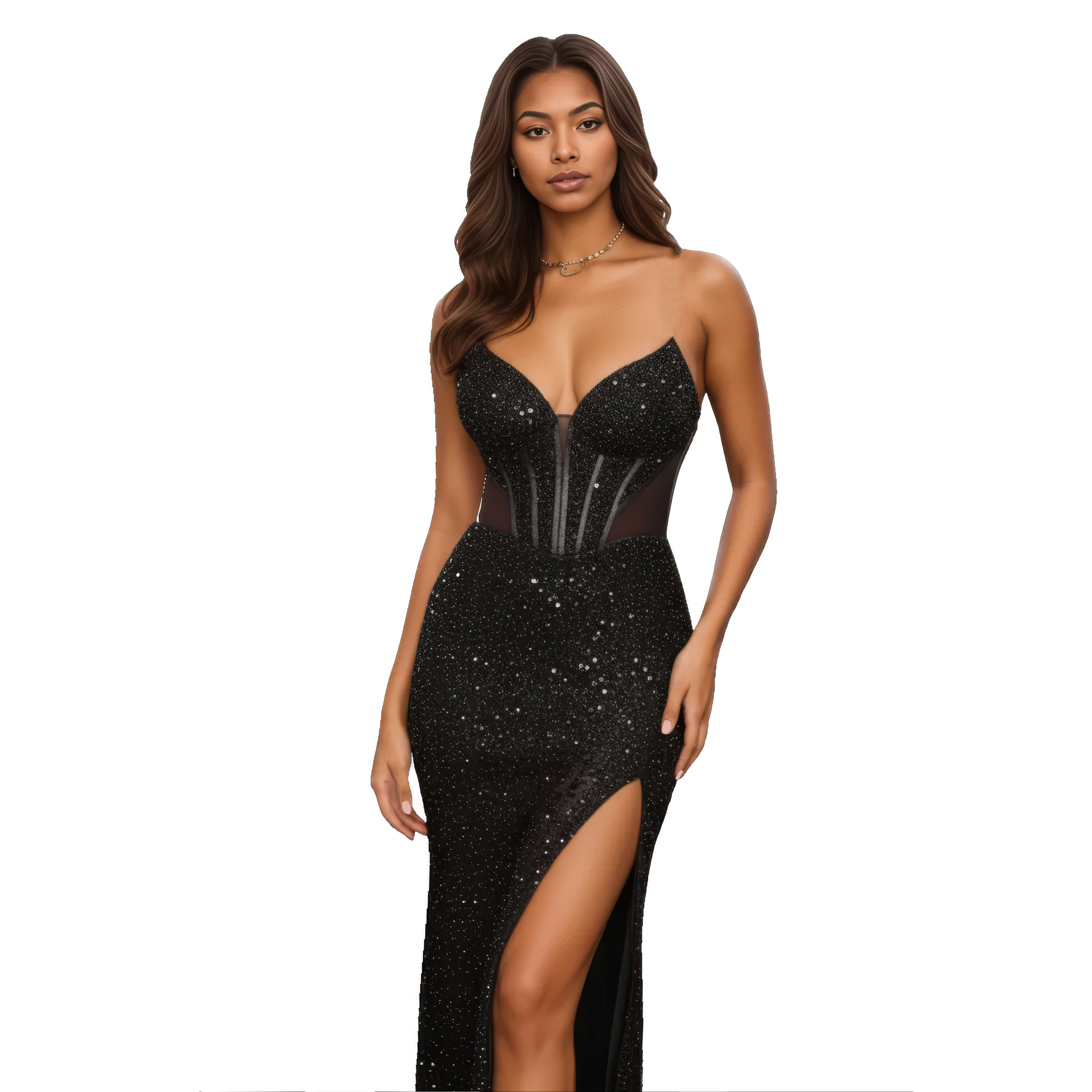 Strapless Embellished Strapless Maxi with Corset Bodice