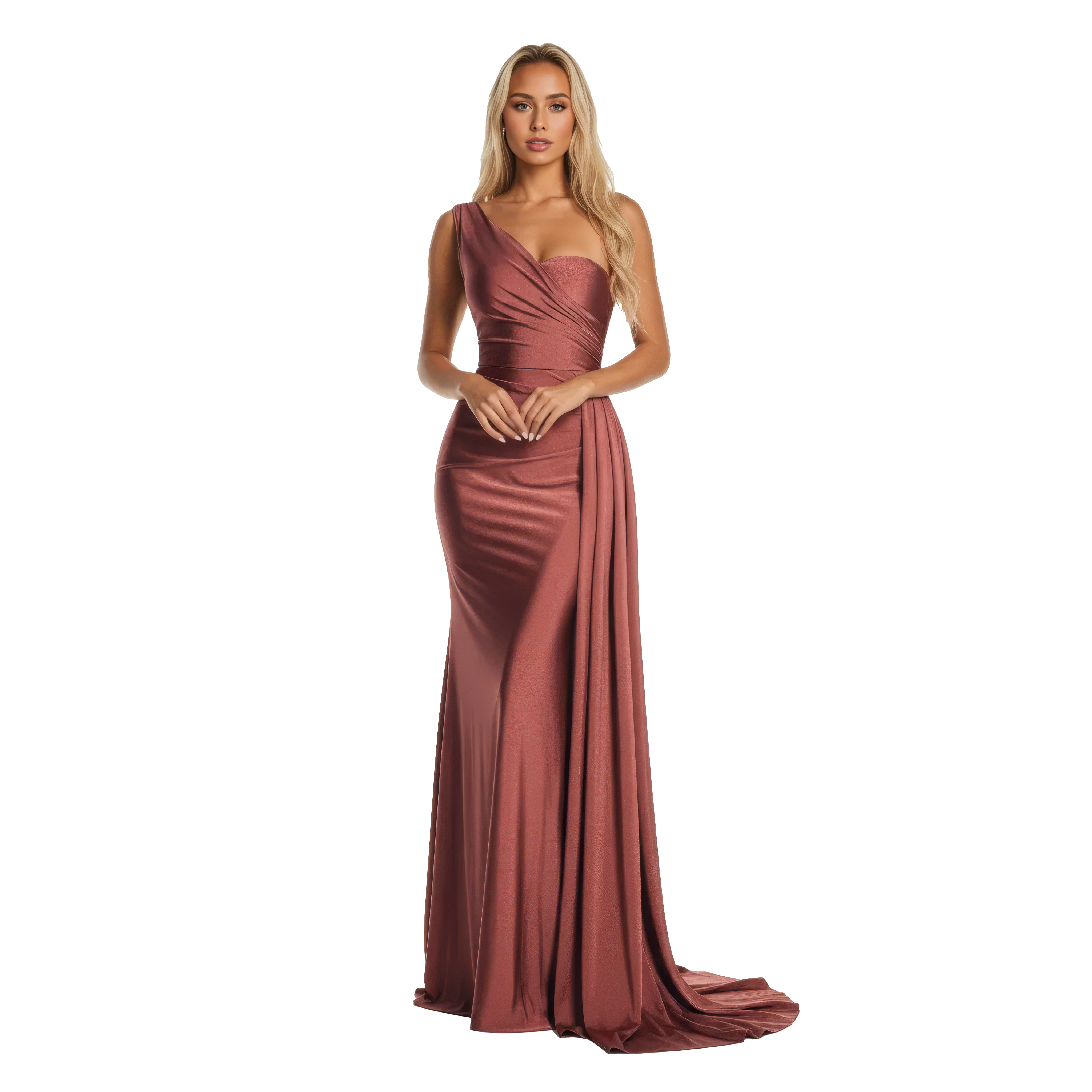 One-Shoulder Stretch Mermaid Dress with Ruched Bodice