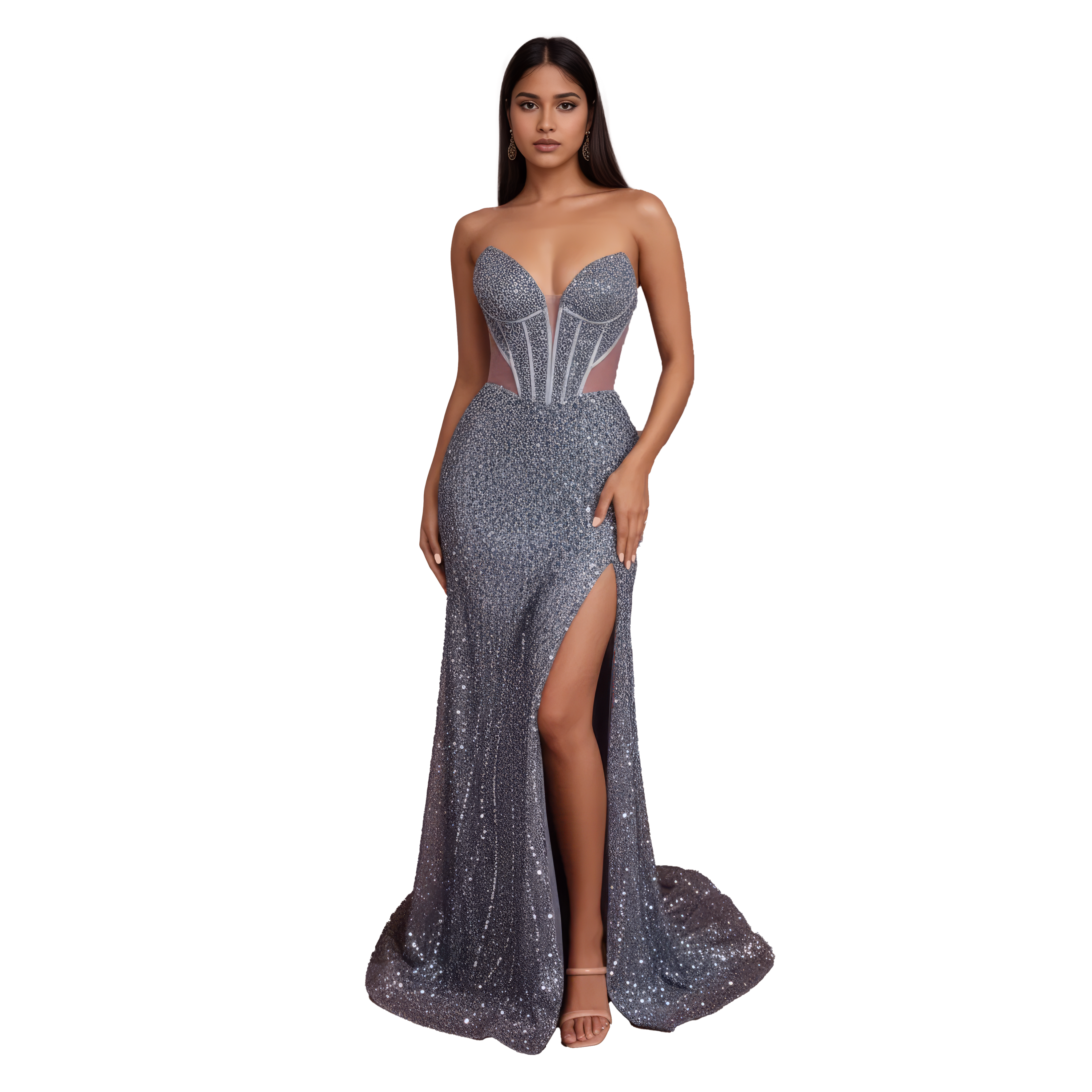 Strapless Embellished Strapless Maxi with Corset Bodice