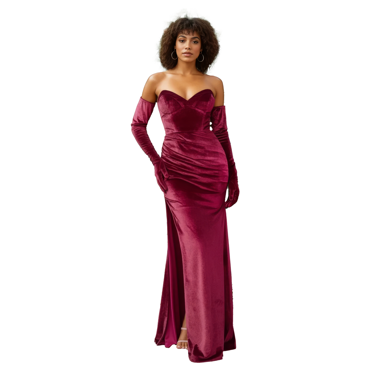 Fitted Velvet Off-the-Shoulder Style Maxi Dress with Gloves – GRANDE LUXE