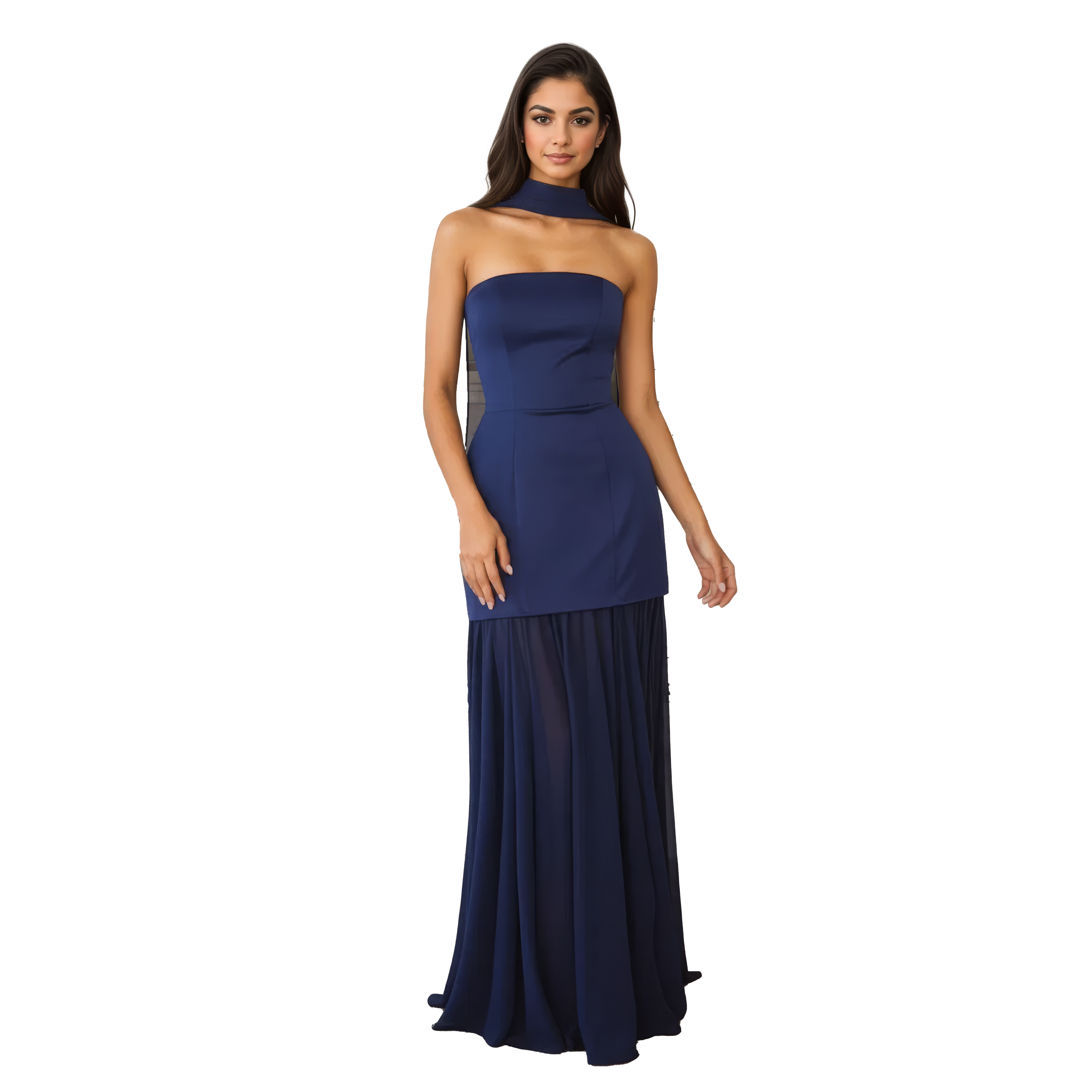 Strapless Satin Bodice & Chiffon Maxi Dress