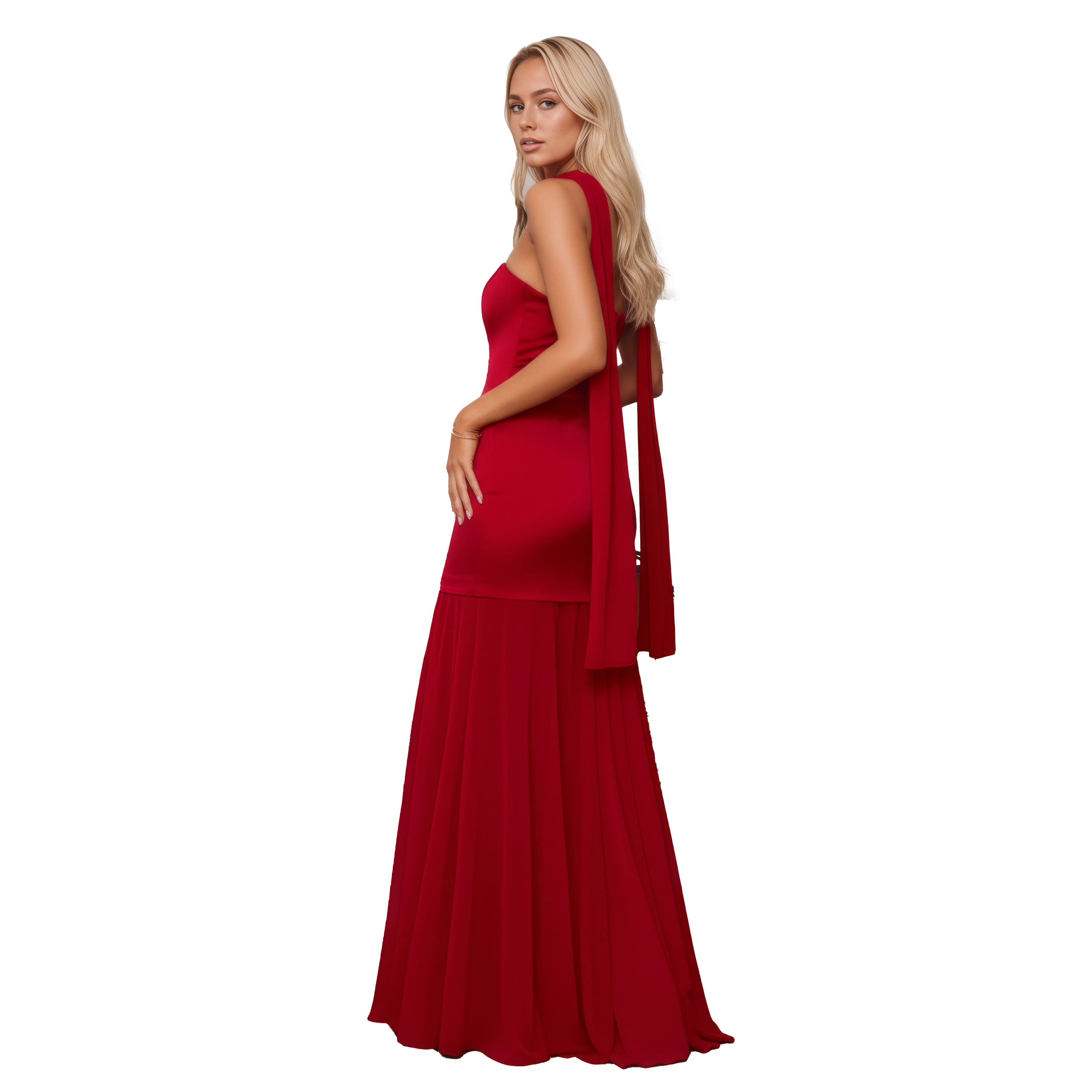 Strapless Satin Bodice & Chiffon Maxi Dress