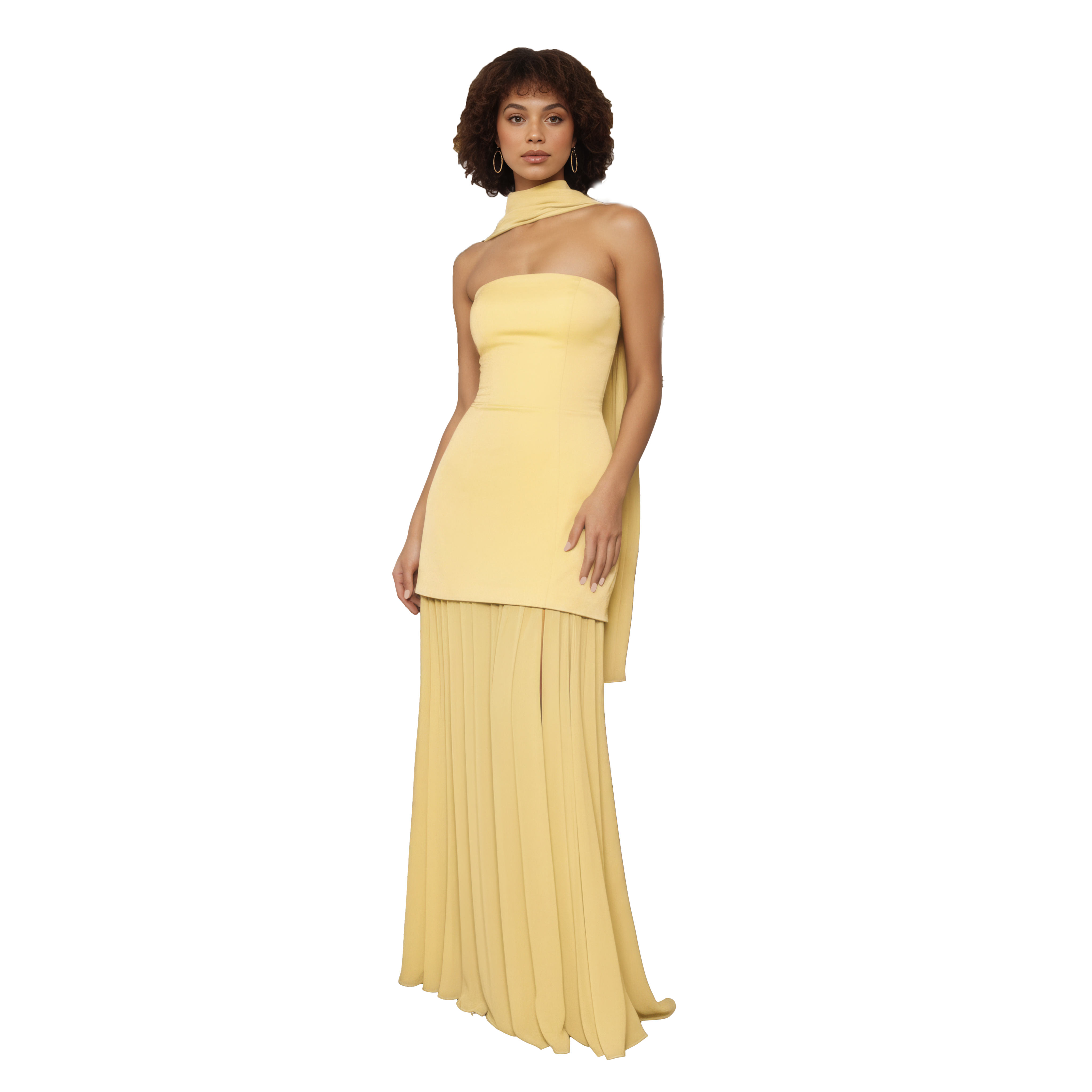 Strapless Satin Bodice & Chiffon Maxi Dress