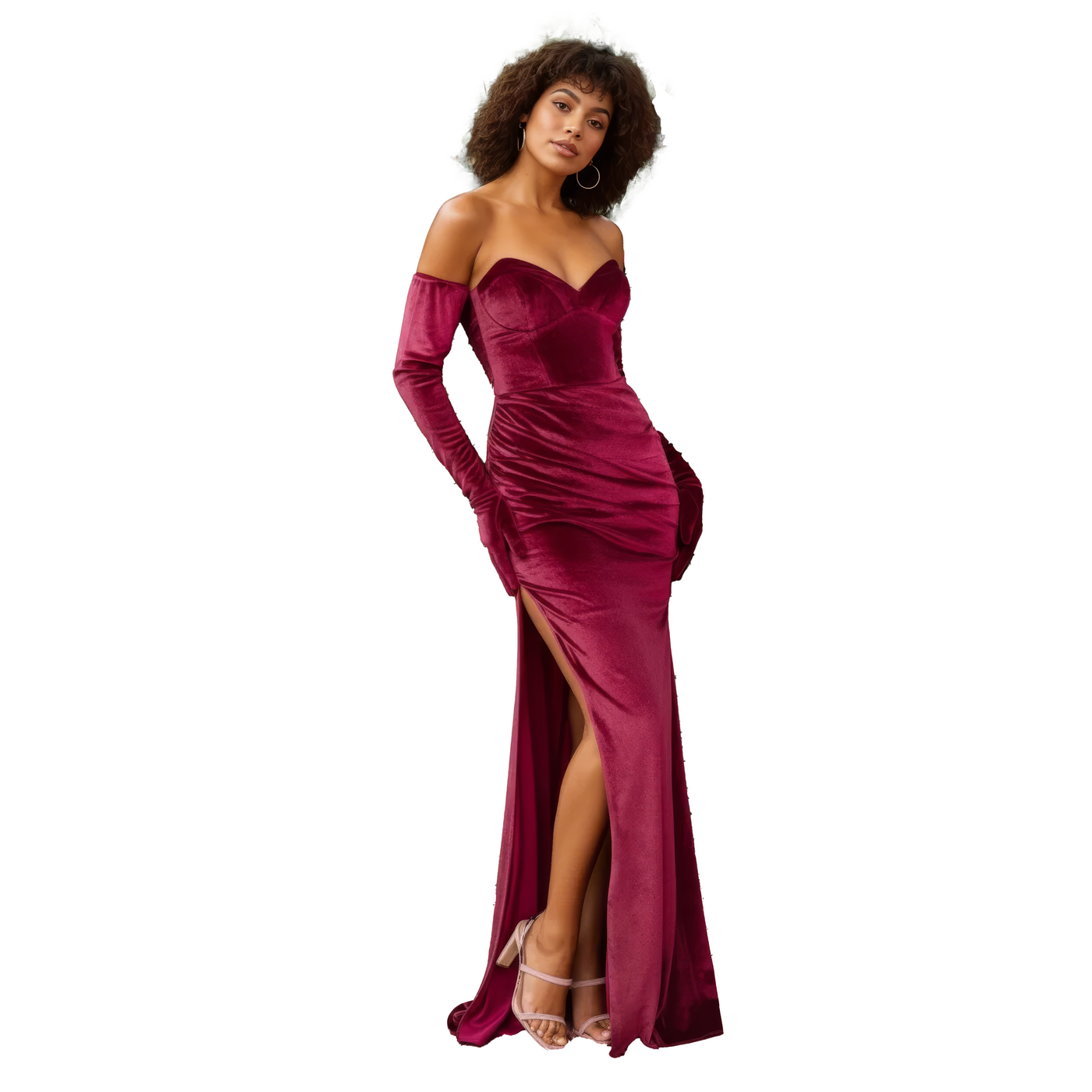 Fitted Velvet Off-the-Shoulder Style Maxi Dress with Gloves – GRANDE LUXE