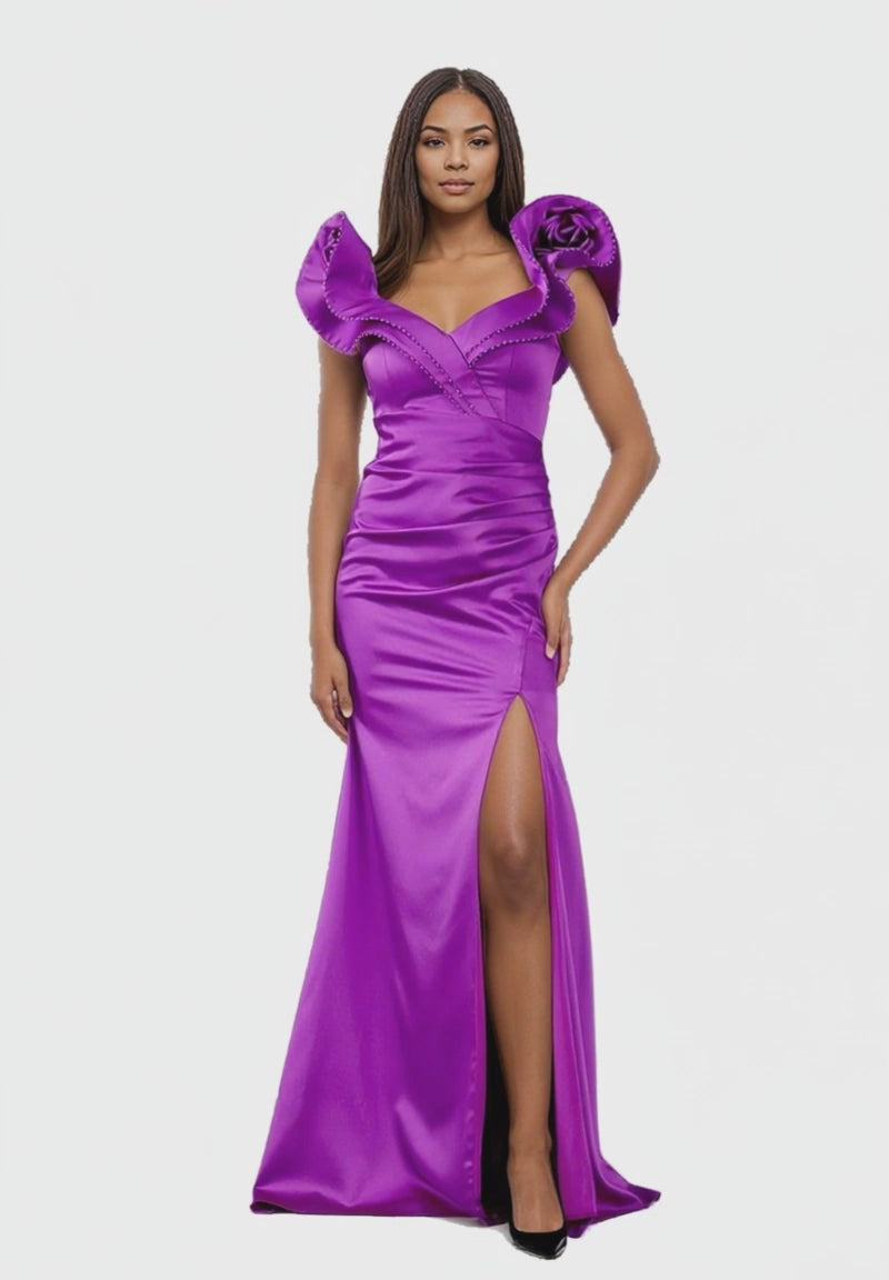 Off Shoulder Maxi Satin Mermaid Dress