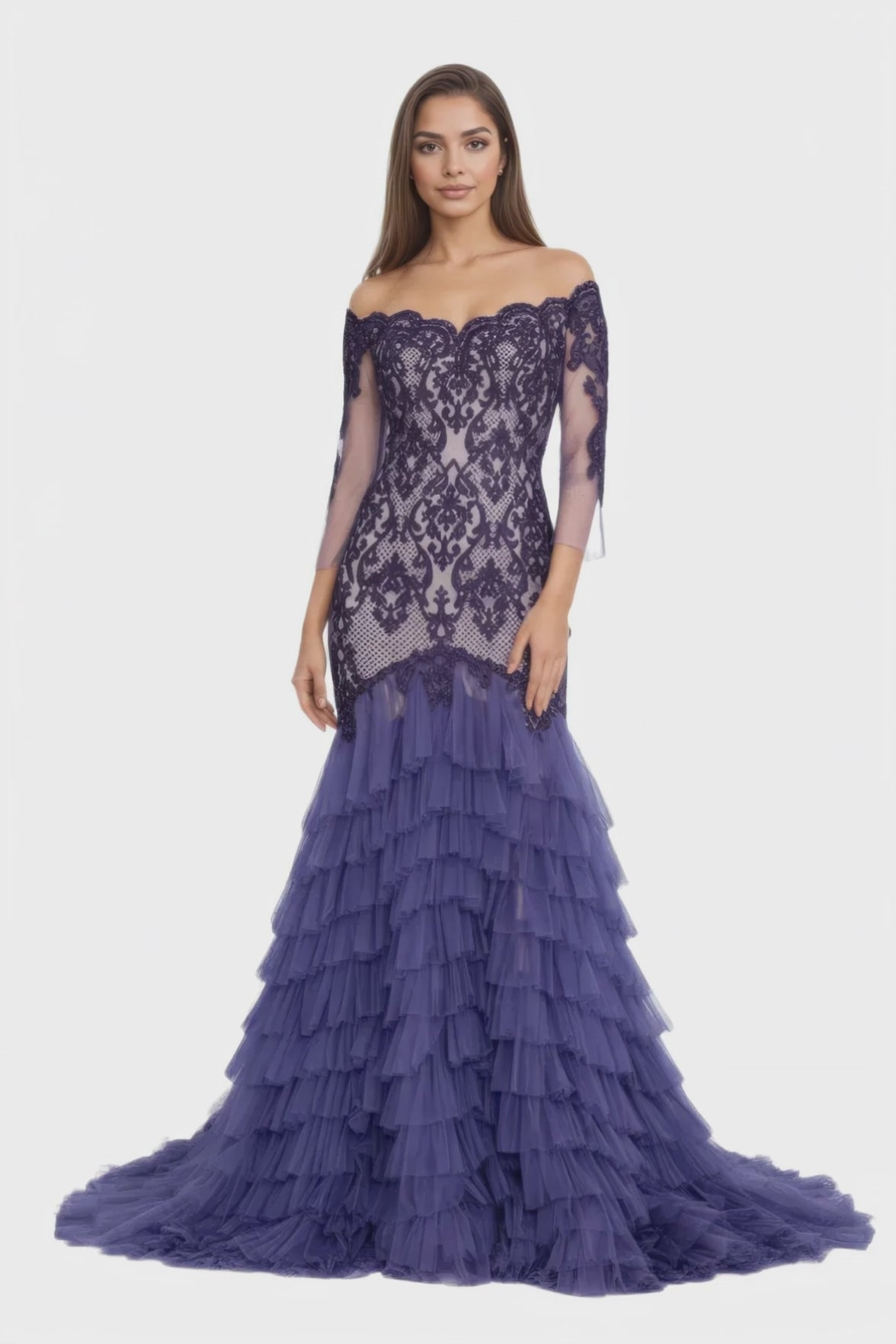 Off Shoulder Maxi Tulle Fit & Flare Dress