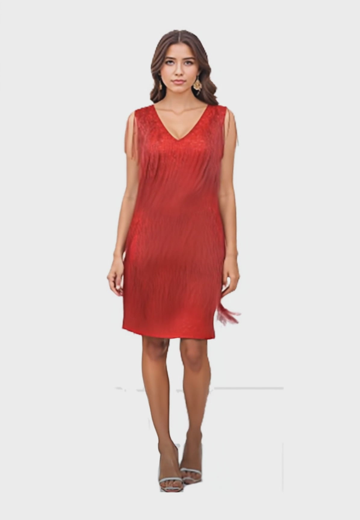 Sleeveless Beaded Fringe Flapper Midi Dress