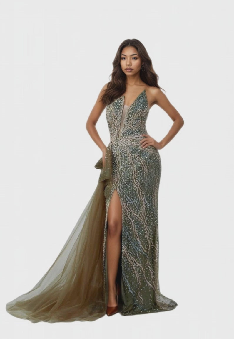 Strapless Maxi Rhinestone Column Dress