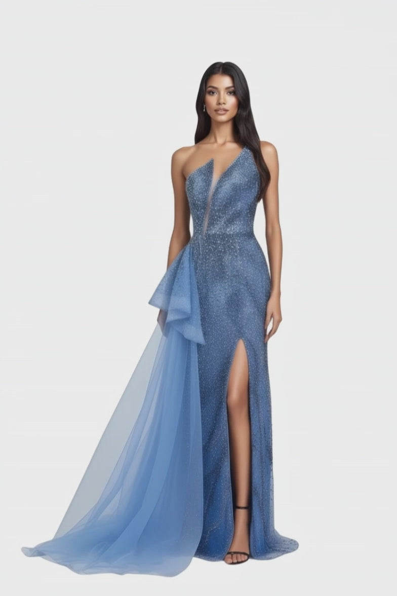 Strapless Maxi Rhinestone Column Dress