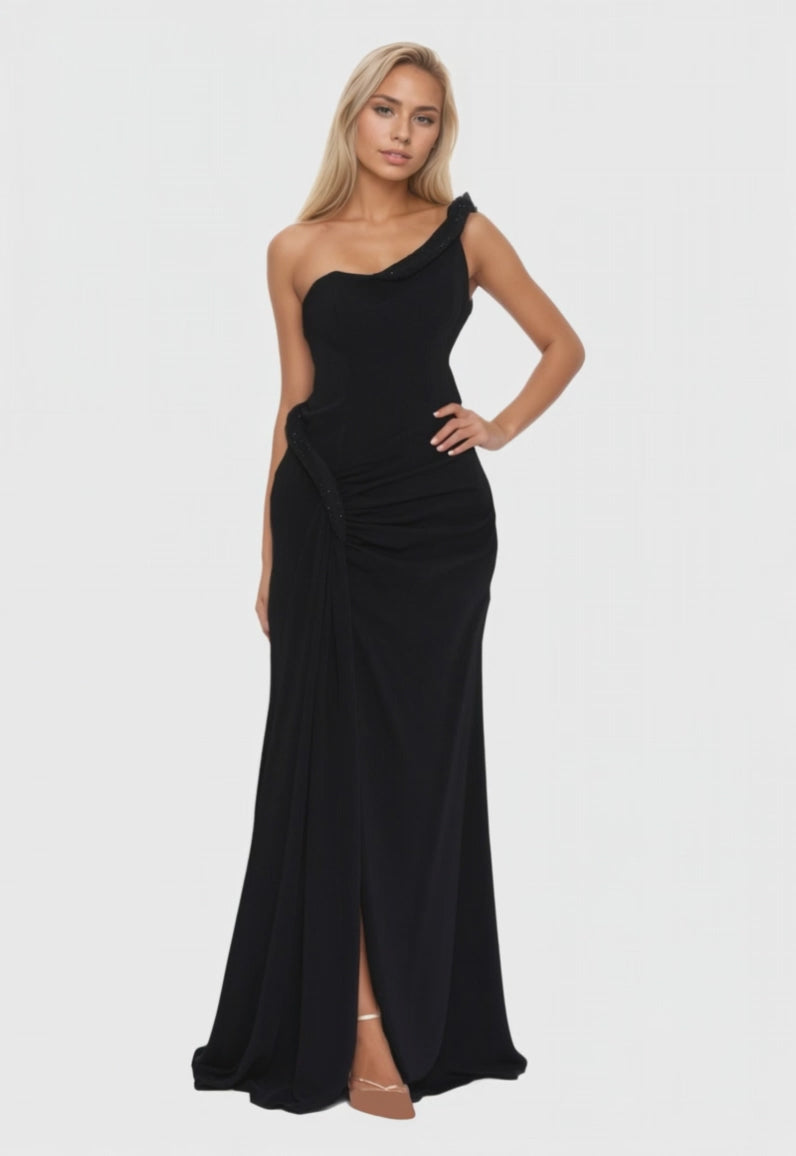 One Shoulder Maxi Black Dress