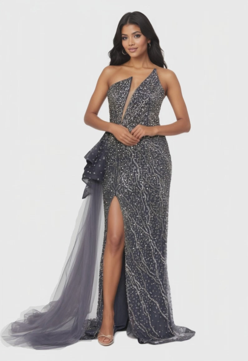 Strapless Maxi Rhinestone Column Dress