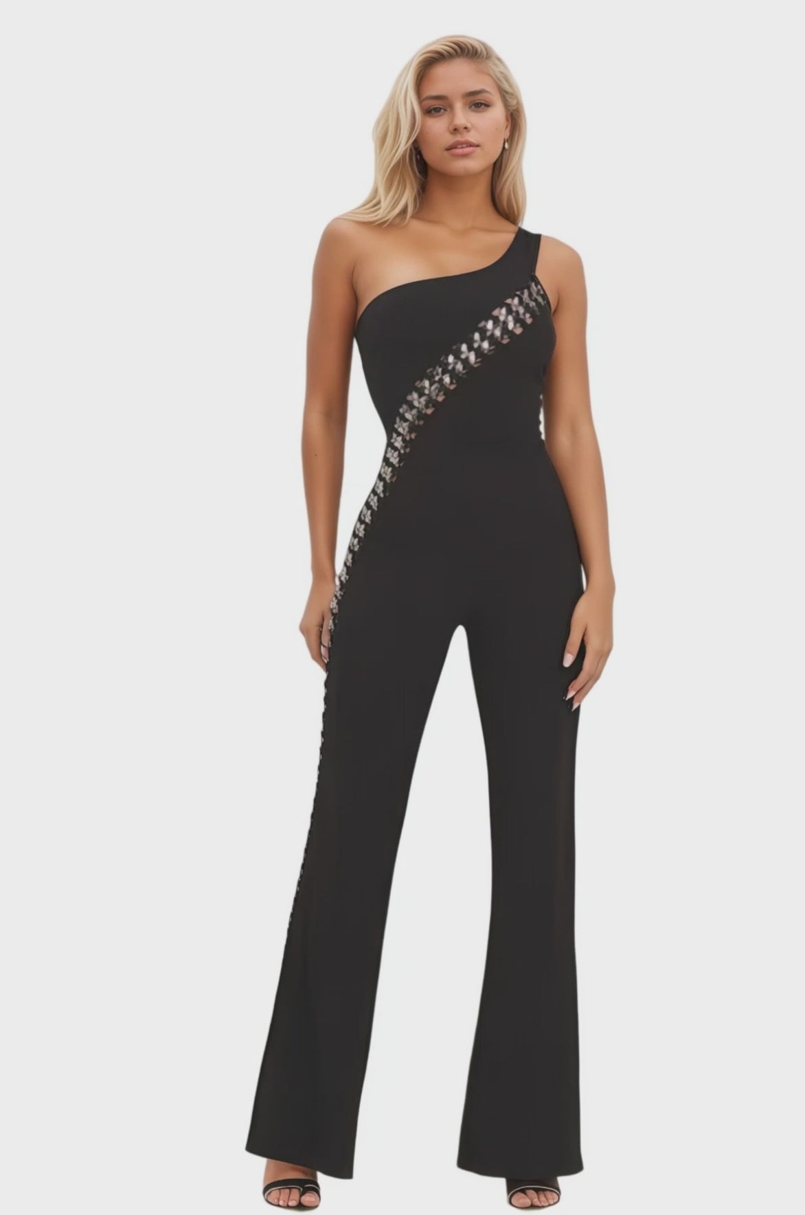 One Shoulder Chain Detail Jumpsuit