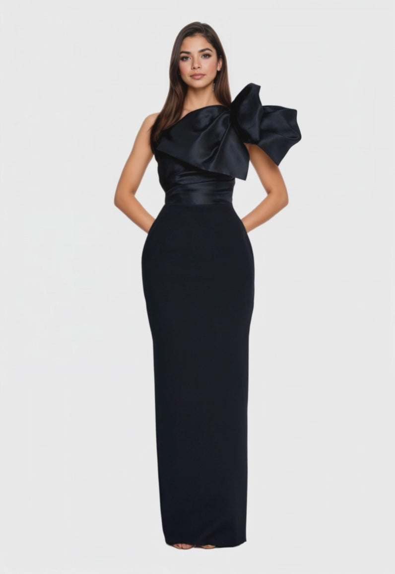 One Shoulder Maxi Crepe Column Dress