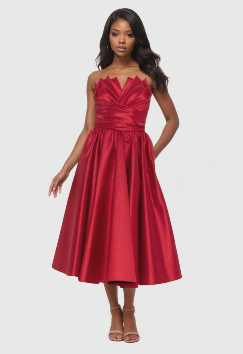 Strapless Midi A-Line Dress