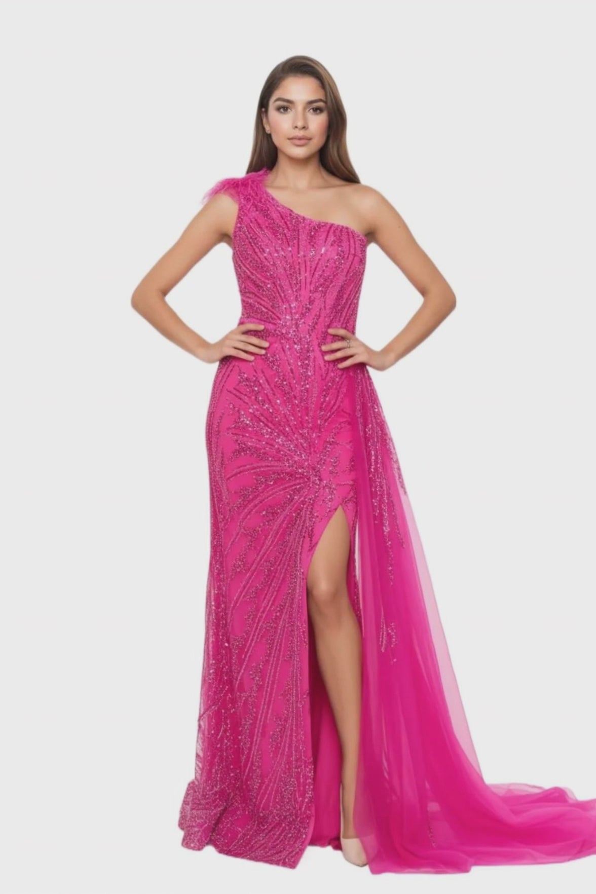 One Shoulder Maxi Tulle Mermaid Dress