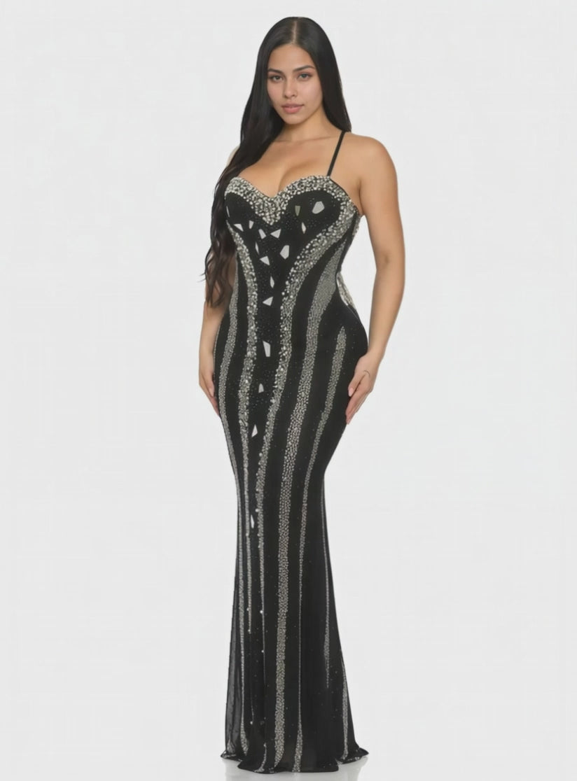 Mirror Rhinestone Embellished Maxi Dress