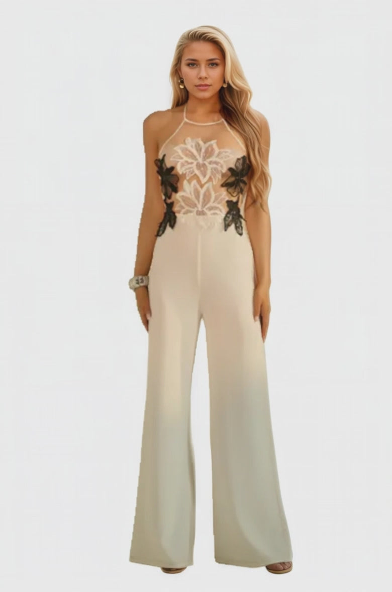 Floral Detail Wide Leg Jumpsuit