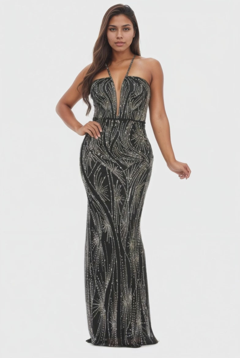 Rhinestone Embellished Maxi Dress