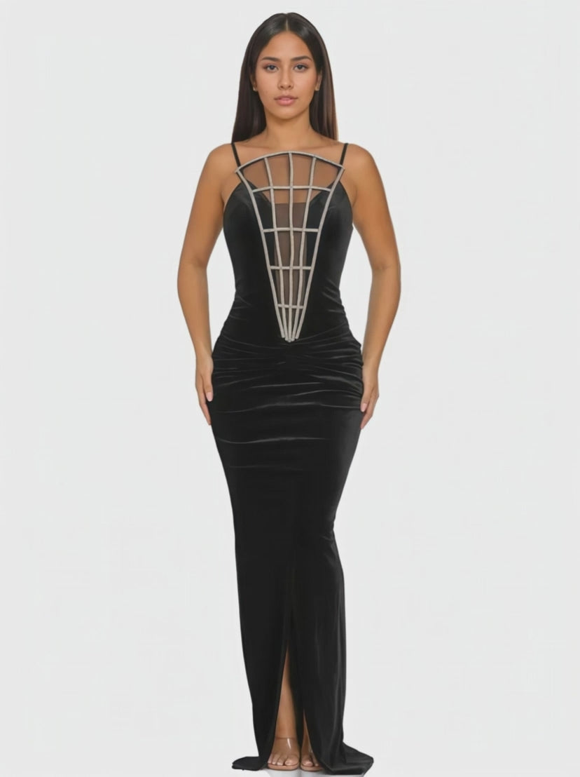 Corset Inspired Sheer Maxi Dress