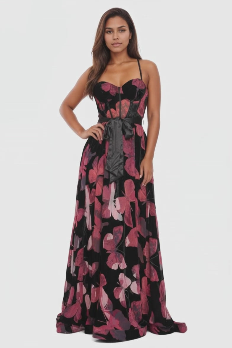 Floral Sweetheart Neckline Maxi Dress