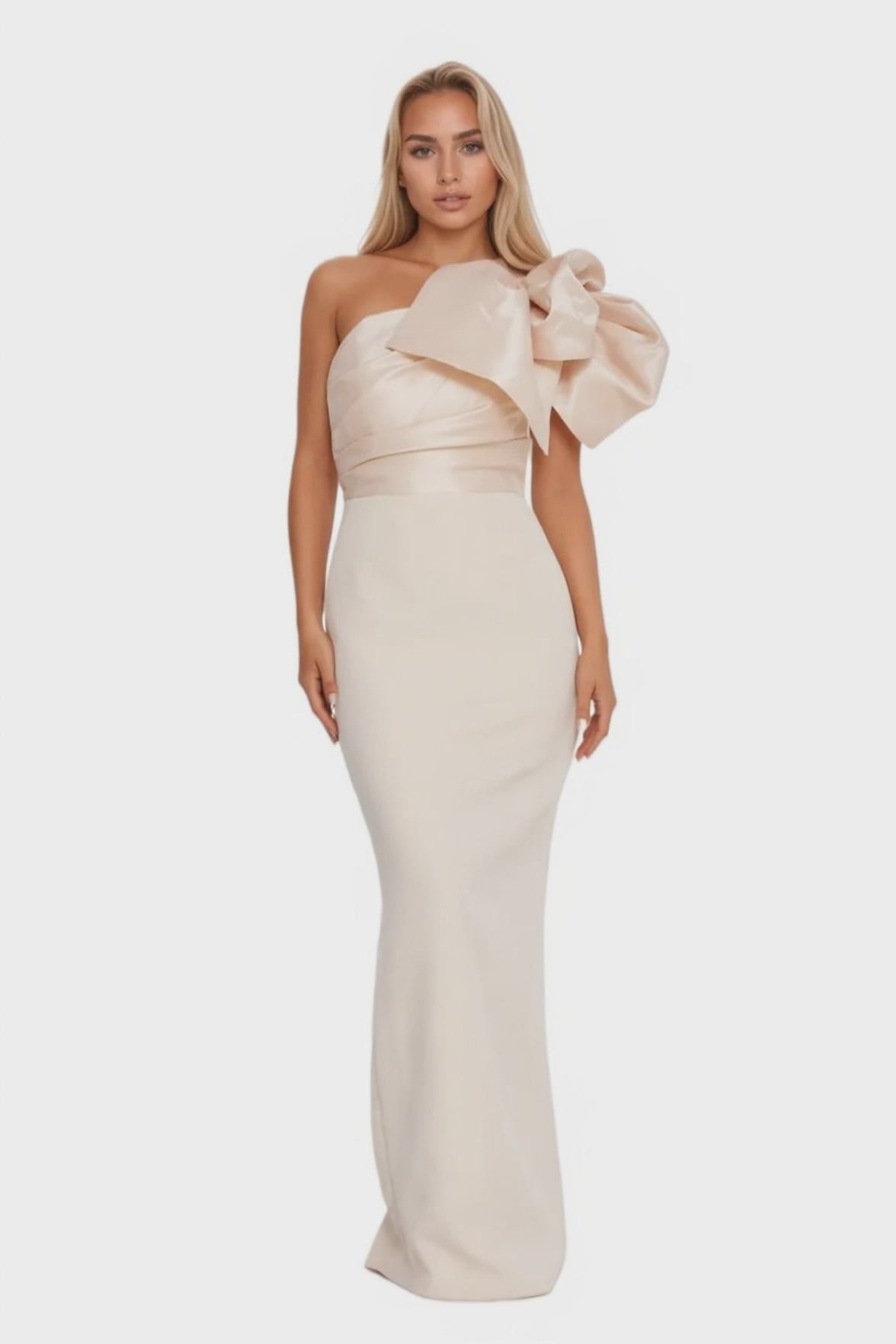 One Shoulder Maxi Crepe Column Dress