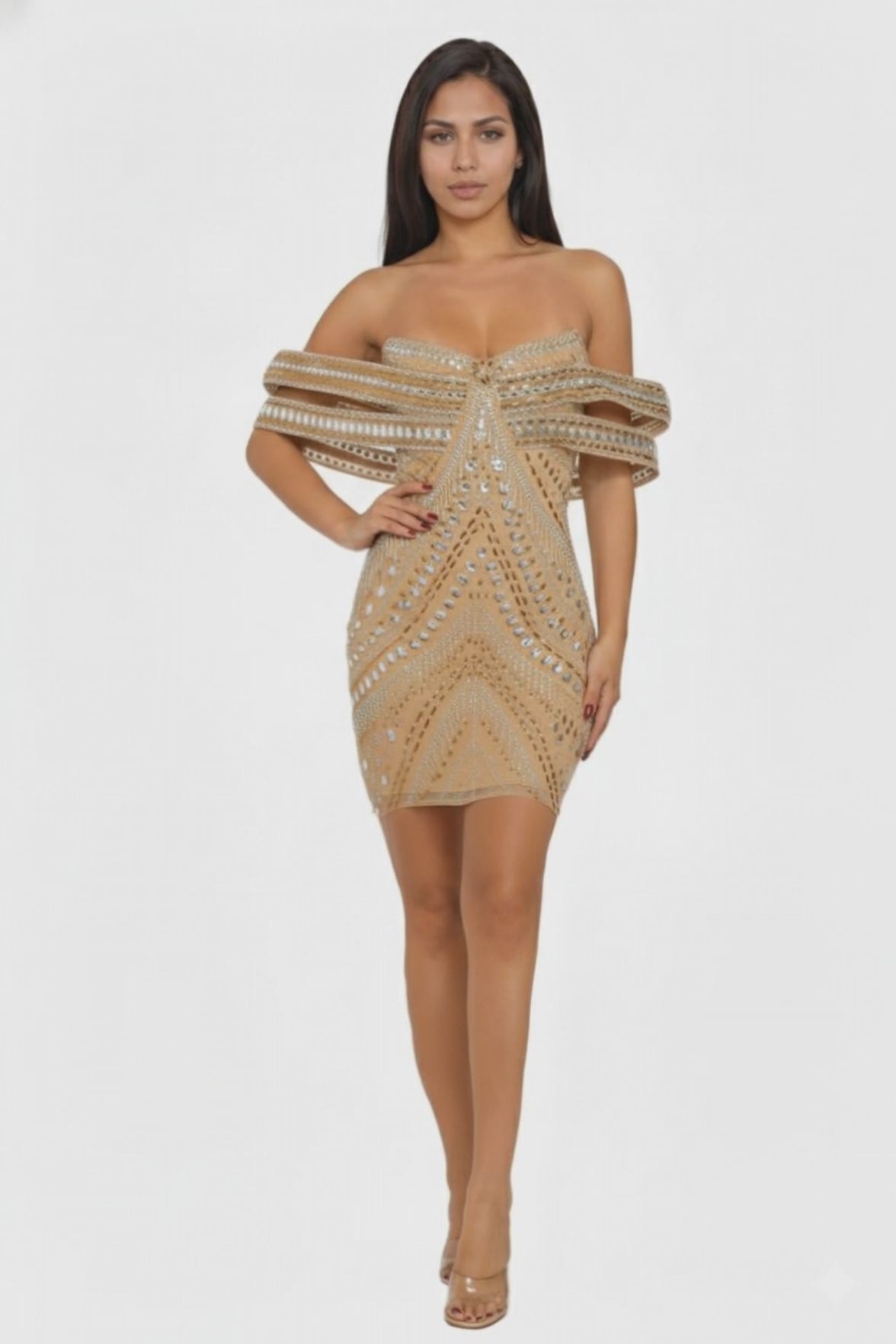 Embellished Bandeau Style Strapless Bodycon Mini Dress