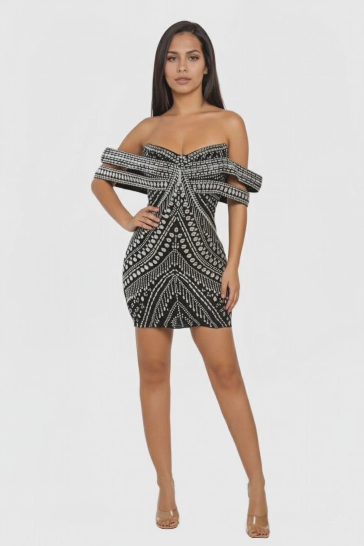 Embellished Bandeau Style Strapless Bodycon Mini Dress