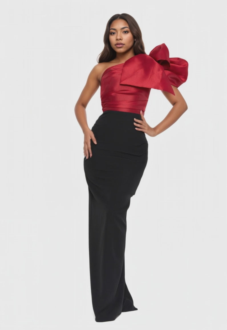 One Shoulder Maxi Crepe Column Dress