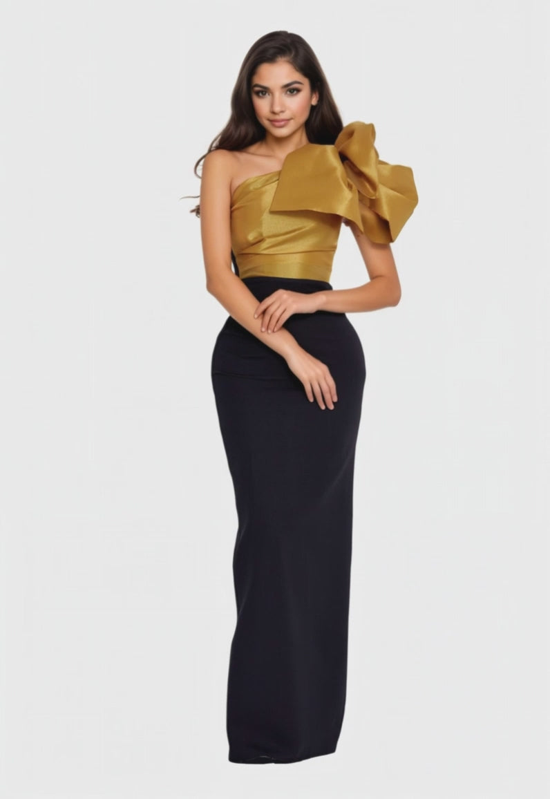 One Shoulder Maxi Crepe Column Dress